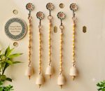 Handcrafted Ceramic Bell Wall Hanging with Decorative Floral Mandala Wall Hooks & Wooden Beads | Boho Handmade Home Décor Hanging for Entrance, Living Room, Balcony, Temple & Door | Set of 5 - Image 2