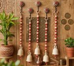 Handcrafted Ceramic Bell Wall Hanging with Decorative Floral Mandala Wall Hooks & Wooden Beads | Boho Handmade Home Décor Hanging for Entrance, Living Room, Balcony, Temple & Door | Set of 5 - Image 2