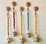 Blessing andcrafted Floral Melody Hanging Bells Flowers Printed Pack of 5 Large Size Ringing Bells (Size 5inch) with Ceramic Hooks,Multicolor