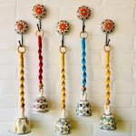 Blessing andcrafted Floral Melody Hanging Bells Flowers Printed Pack of 5 Large Size Ringing Bells (Size 5inch) with Ceramic Hooks,Multicolor