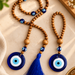 Handcrafted Blue Evil Eye & Wooden Bead Wall Hanging