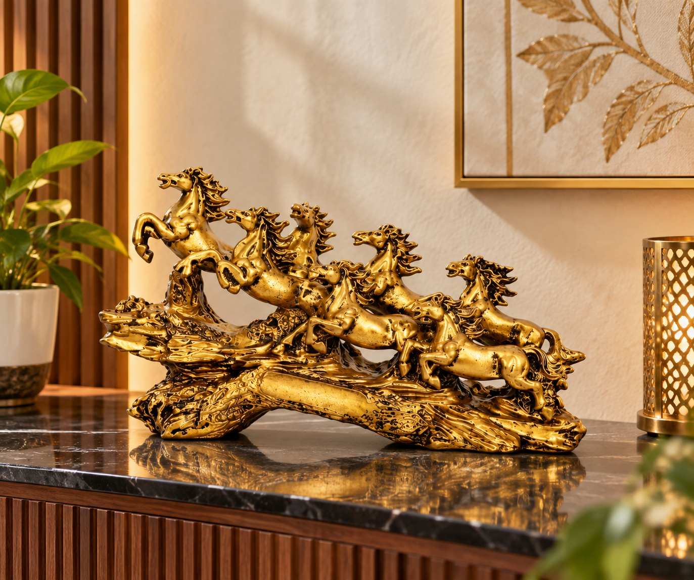 1000685884 Golden Galloping Horses – Seven Horse Décor - Image 1