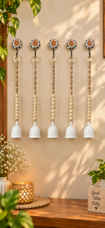 PunyaChakra “Floral Serenity” Handmade Ceramic Bell Hanging - Image 2